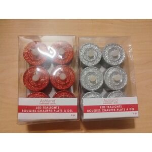 Ashland NIB LED Tea Lights Christmas Holiday Colors Noel Silver Red